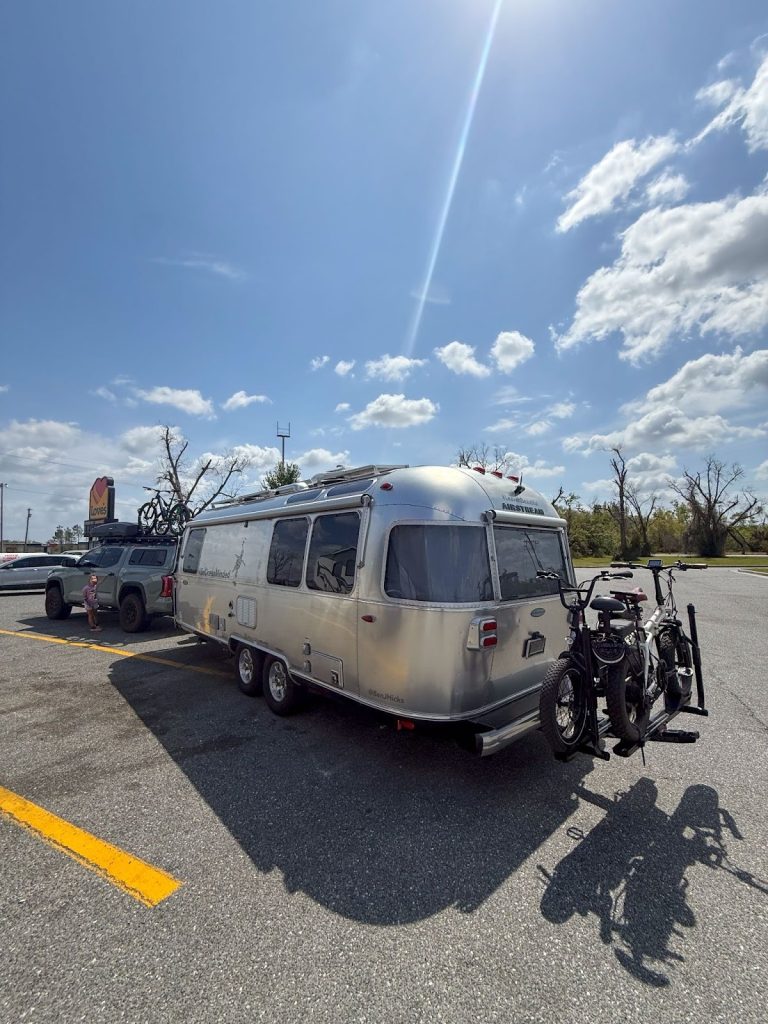 airstream trailer carrying ebikes on trailer hitch