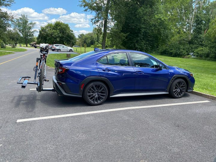 subaru wrx with bike rack installed