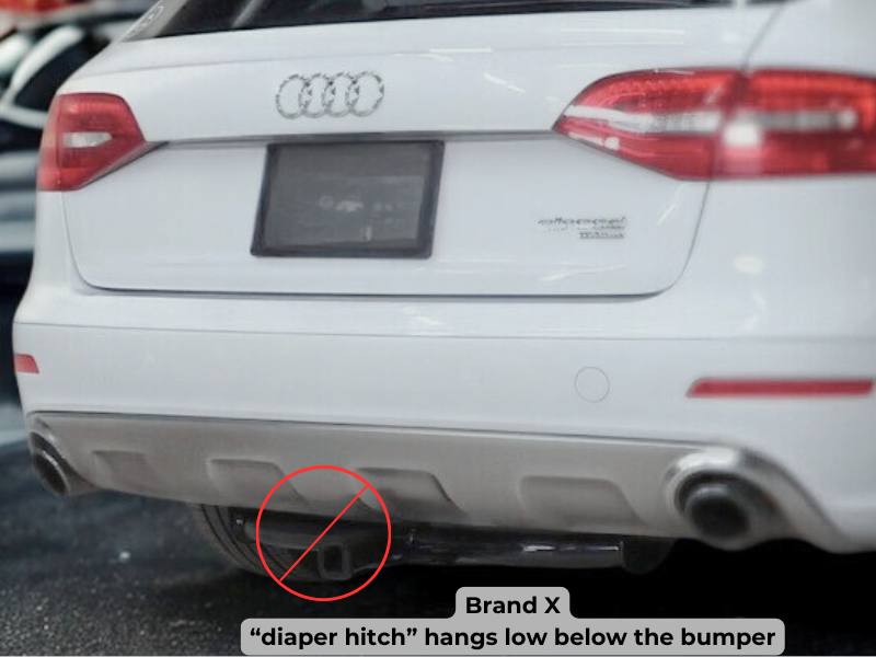 Example of a bulky diaper-style hitch